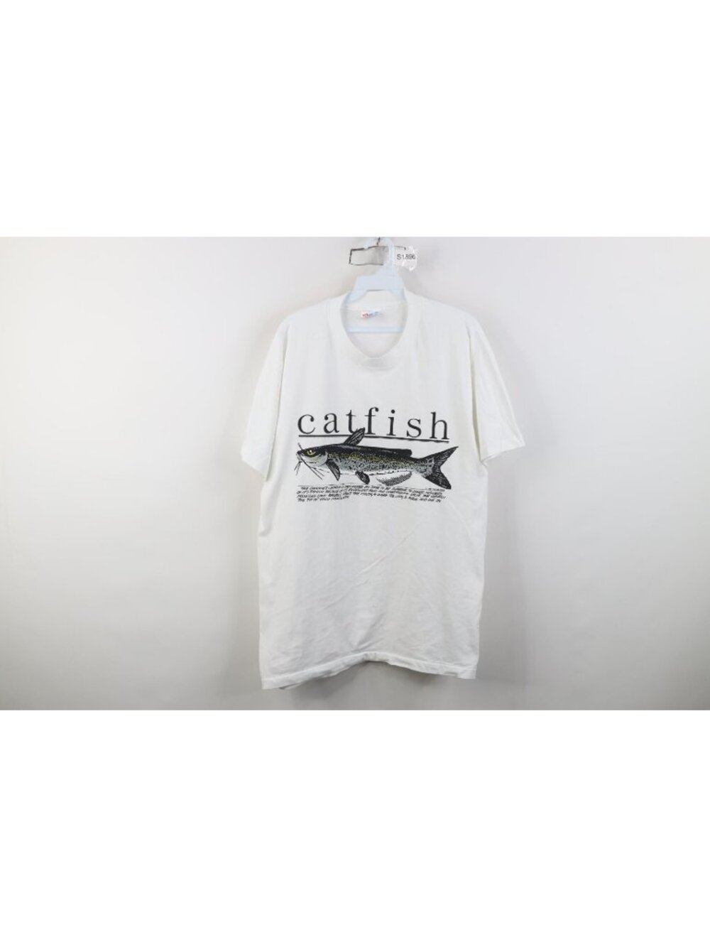 Vtg 90s Streetwear Mens Large Spell Out Catfish Fishing Short Sleeve T-Shirt USA